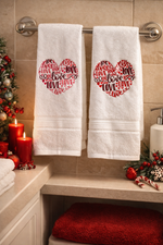 Valentine "Love " Embroidered Hand Towels (Pair)