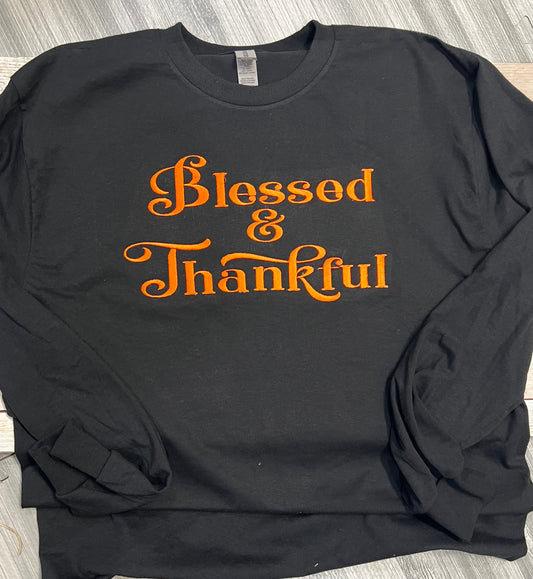 Bless and Thankful embroidered Holiday Sweatshirt