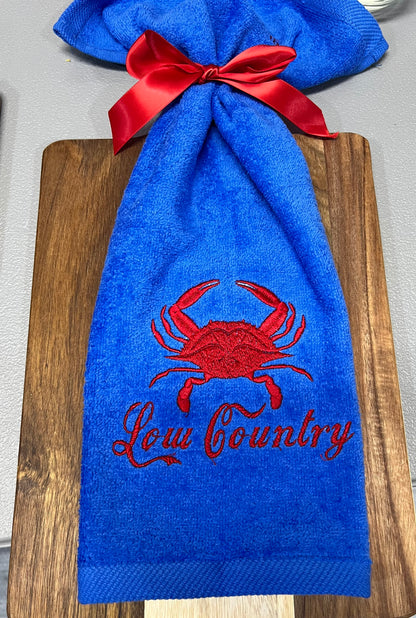 Signature Low Country Embroidered Fingertip Towels – Coastal Crab Collection