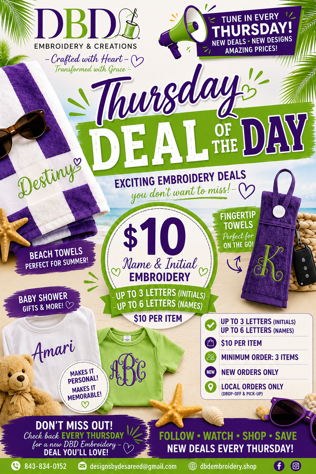 Thursday Deal- LOCAL ORDERS ONLY min 3 items $10ea.