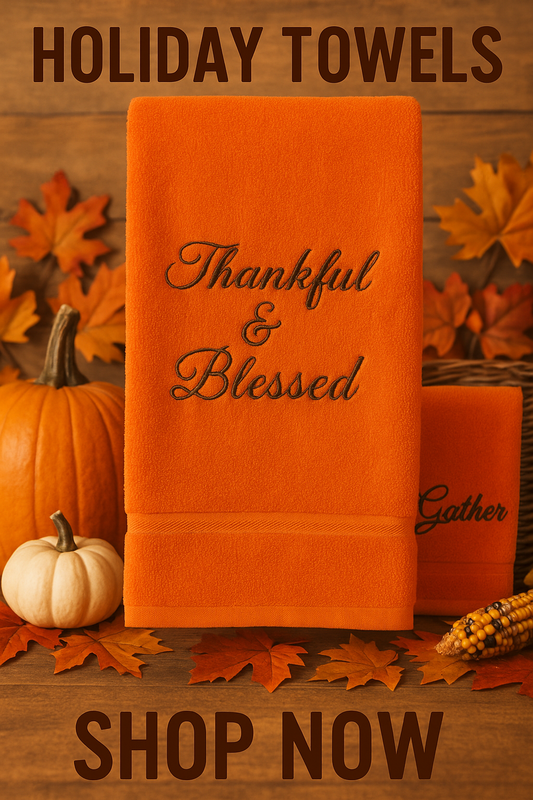 🧵 Thankful & Blessed – Holiday Embroidered Towel 2pc Set
