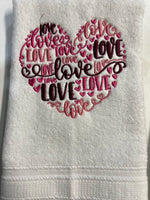 Valentine "Love " Embroidered Hand Towels (Pair)