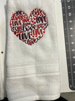 Valentine "Love " Embroidered Hand Towels (Pair)