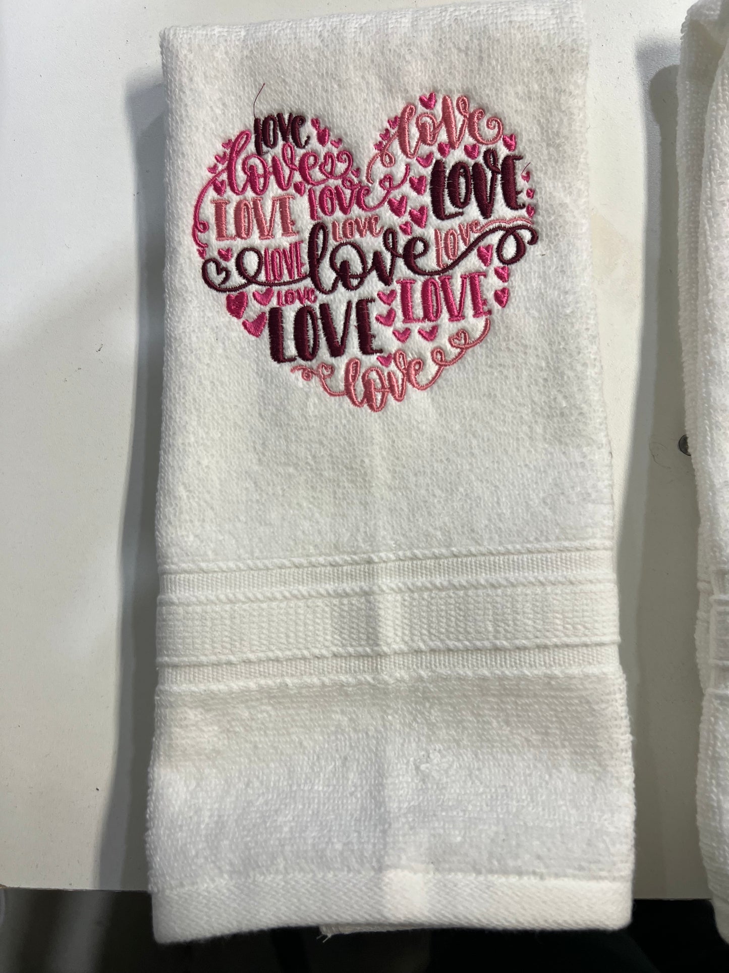 Valentine "Love " Embroidered Hand Towels (Pair)