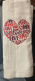 Valentine "Love " Embroidered Hand Towels (Pair)