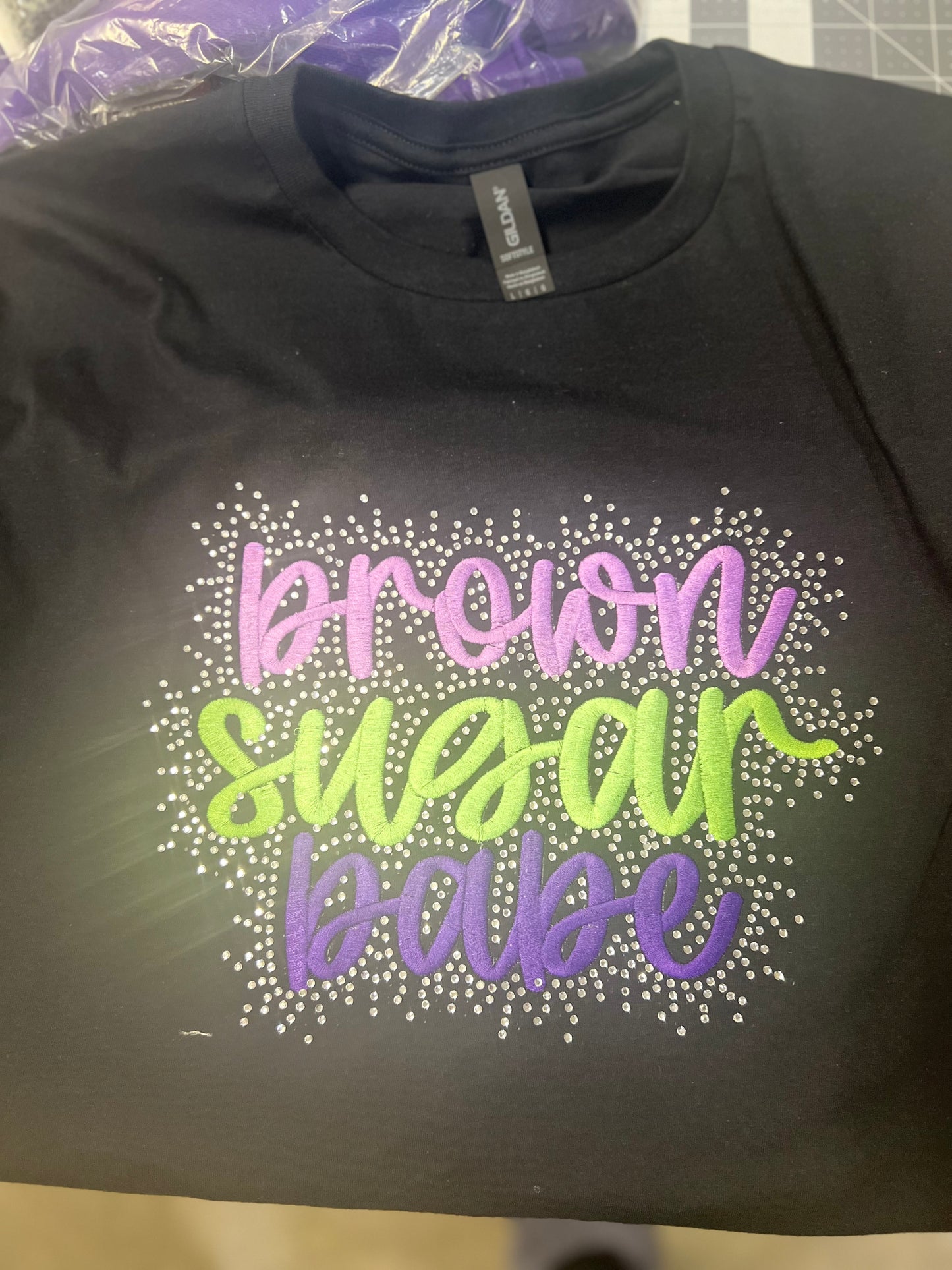 Brown Sugar Babe Embroidered Rhinestone T-Shirt