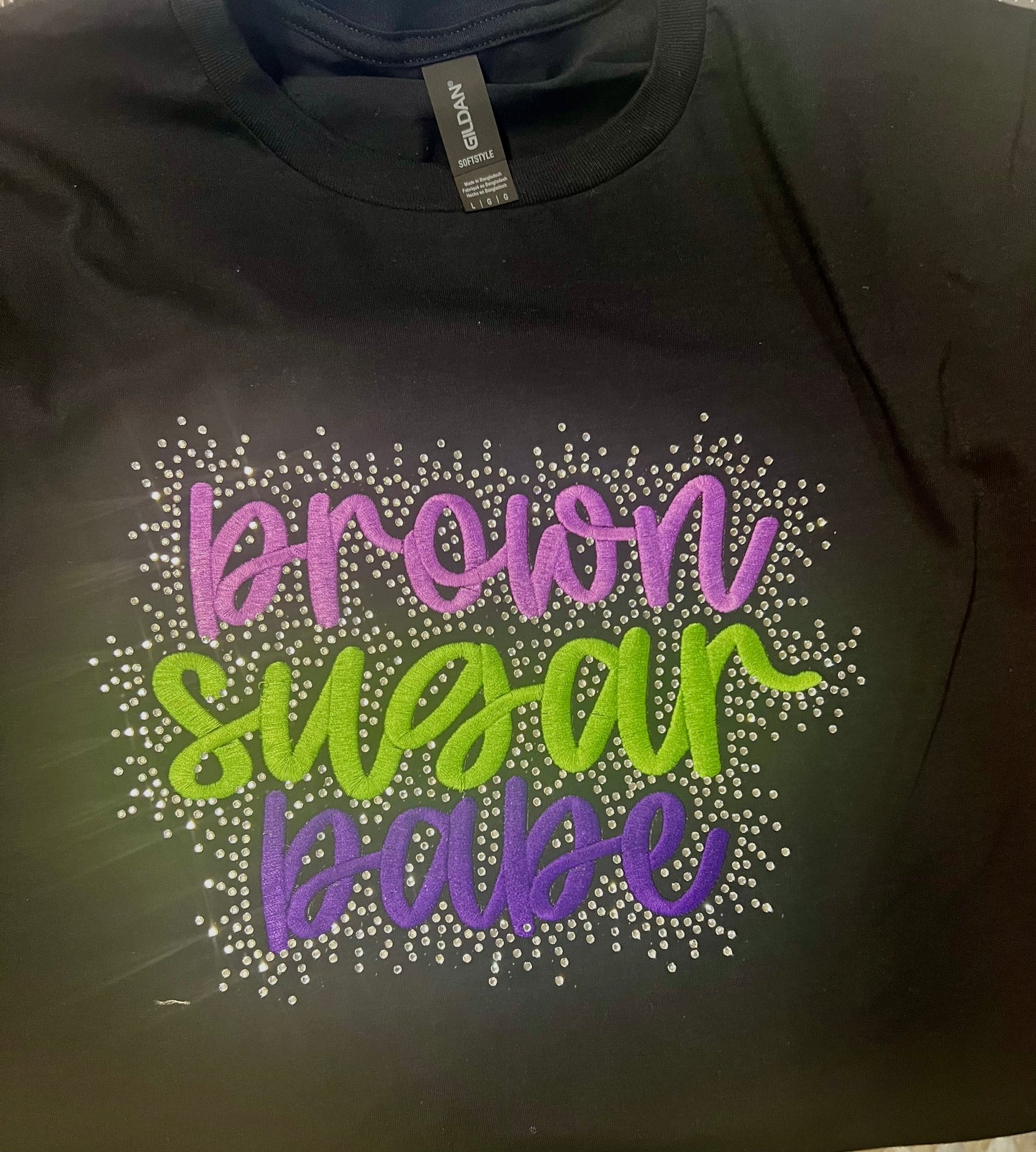 Brown Sugar Babe Embroidered Rhinestone T-Shirt