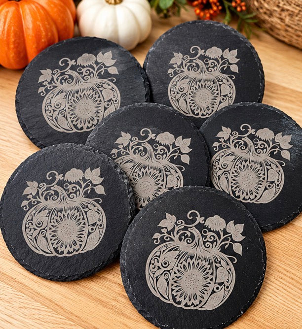 Engraved Pumpkin Slate Coasters| Slate Coaster | Fall Home Decor - Limited Time
