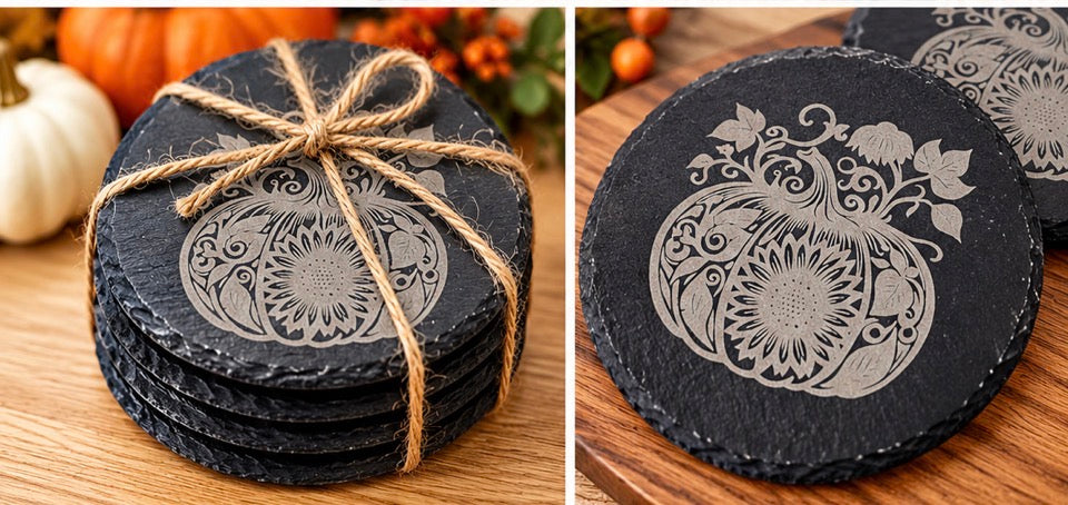 Engraved Pumpkin Slate Coasters| Slate Coaster | Fall Home Decor - Limited Time