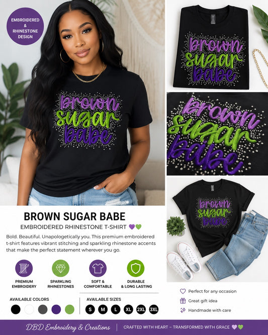 Brown Sugar Babe Embroidered Rhinestone T-Shirt