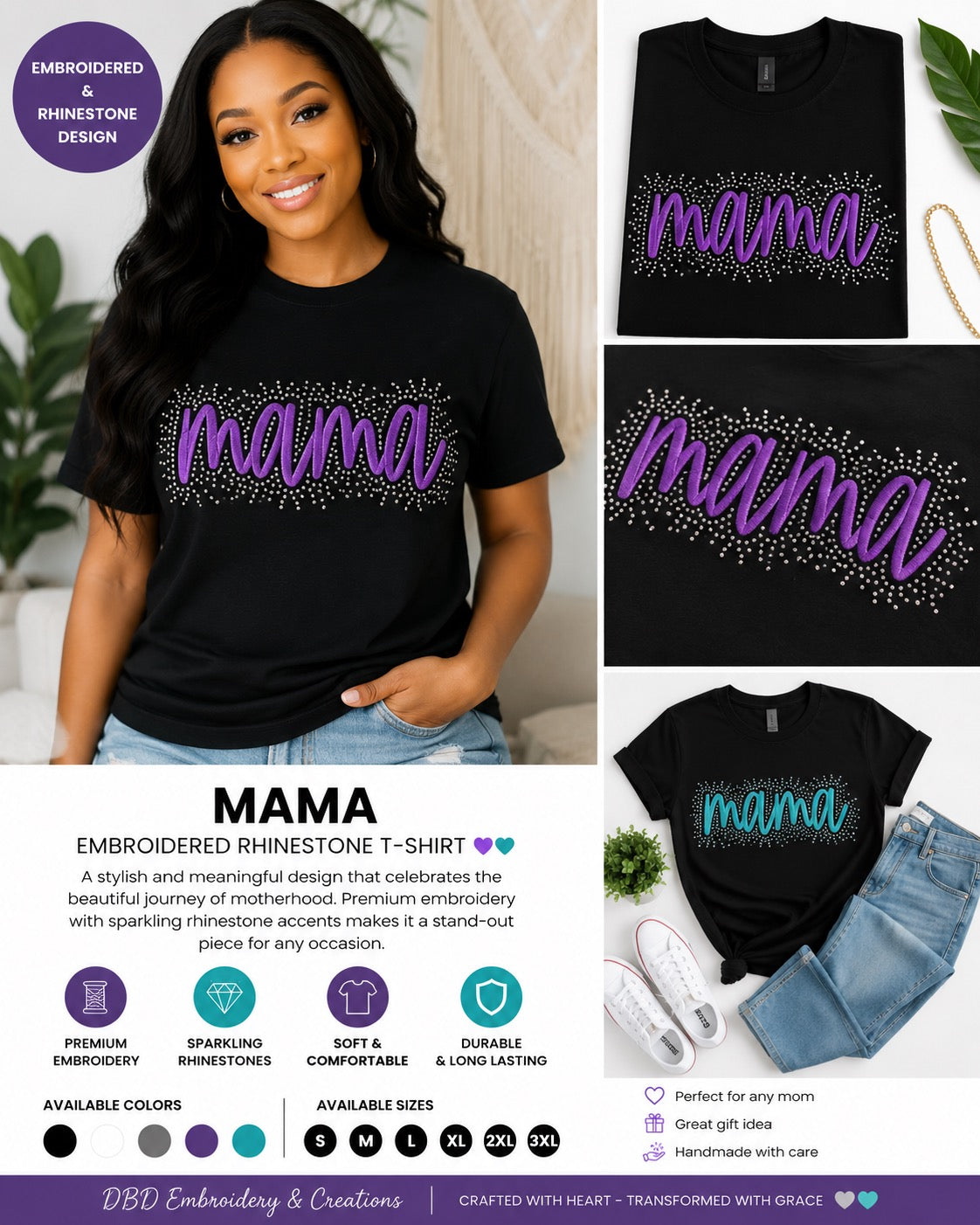 Mama Embroidered Rhinestone T-Shirt